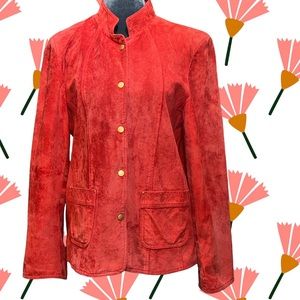 David Brooks 100% pig suede blazer jacket gold tone snap buttons tailored fit